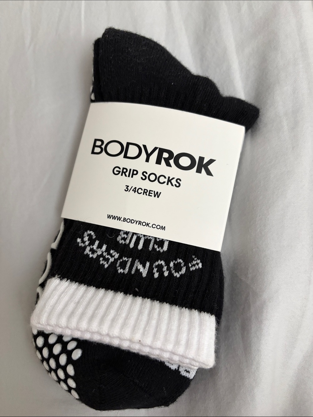 BodyRok Women's Black & White Grip Crew Socks - 3/4 Crew